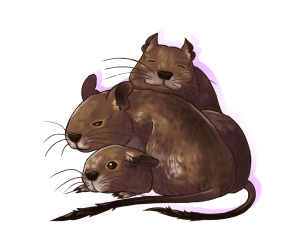 An illustration of three brown degus huddled together on a green background.